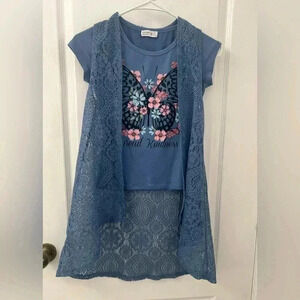Beautees Butterfly T-shirt with lace jacket ( Size M 10/12)
